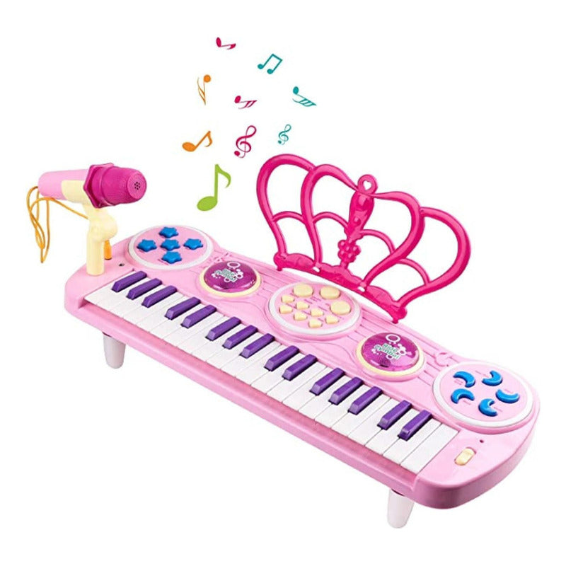 Teclado Portátil De Piano Para Niña Rosa De 37 Teclas A Pila