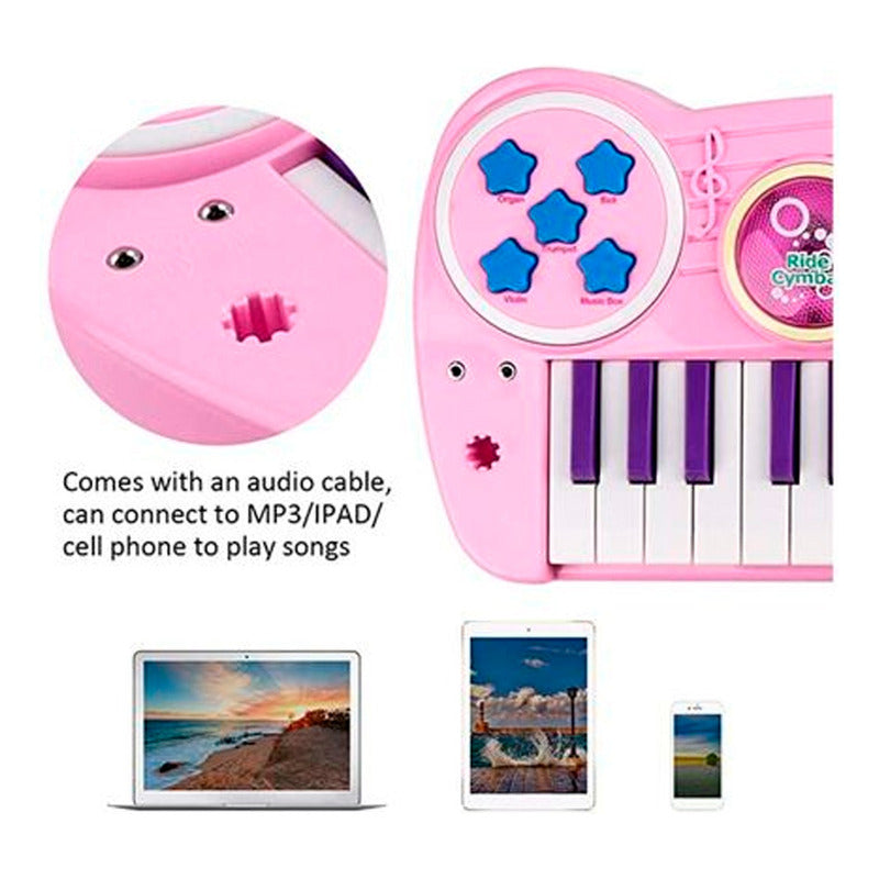 Teclado Portátil De Piano Para Niña Rosa De 37 Teclas A Pila