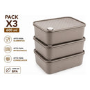 X3 Contenedor Theck 600ml Acero Inoxidable Hermético Café Marrón Claro