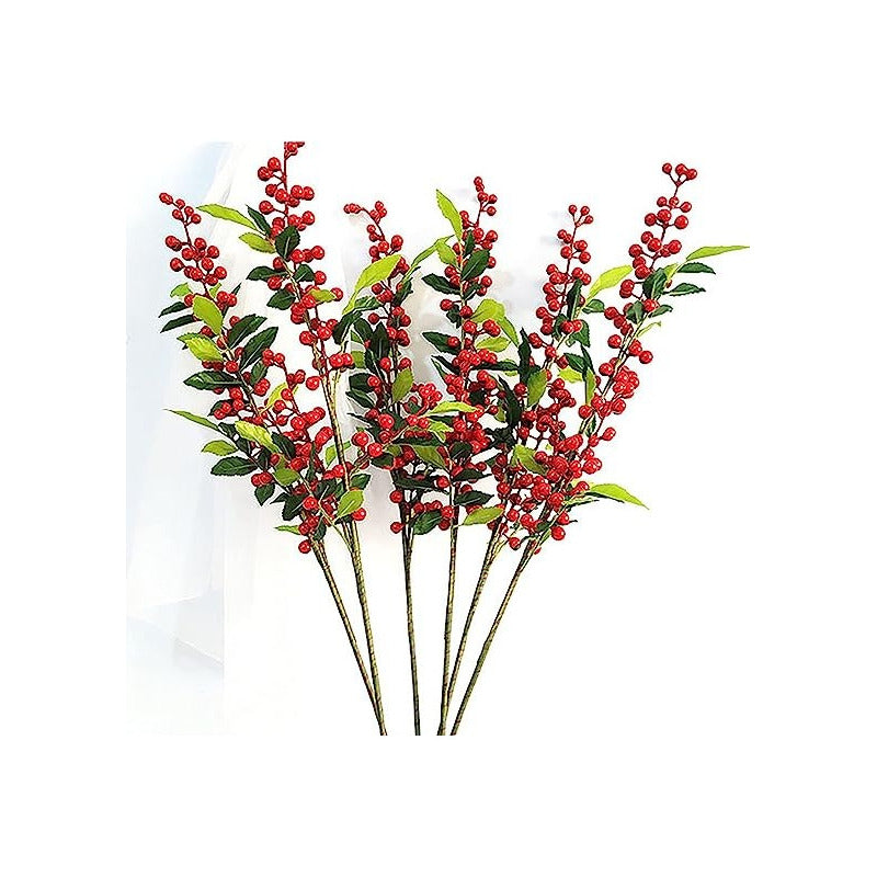 Bayas Ramas Frutos Flores Artificiales Tallo Frondoso Grande