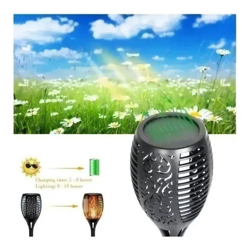 Lámpara De Antorcha Led Solar Para Jardín 4pcs Color Negro