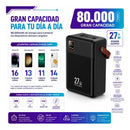 Power Bank Theck 80000mah 27w Carga Rapida Pantalla Led Negro