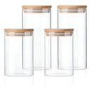 X4 Frasco Contenedor Hermético Vidrio Tapa Bamboo 2 Tamaños Transparente