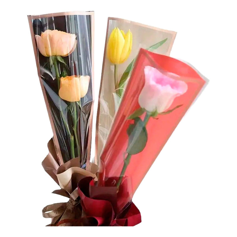 Pack 50 Und Manga Celofán Bolsa Para Flores Arreglos Floral