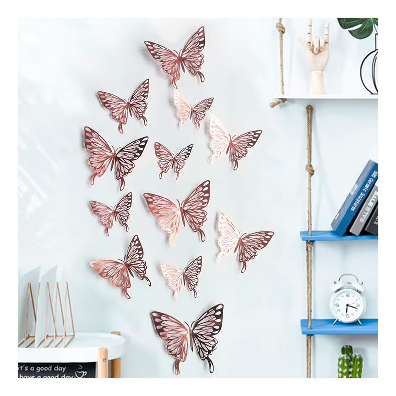 Mariposas 3d Pegatinas Pared, 12 Unidades Para Decorar Color Oro Rosa