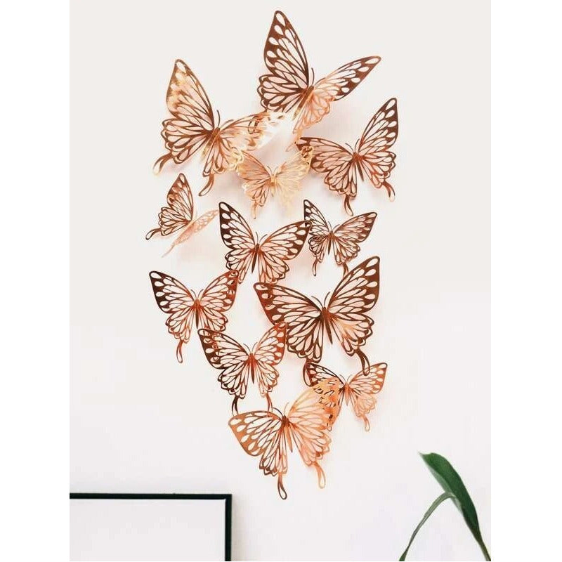 Mariposas 3d Pegatinas Pared, 12 Unidades Para Decorar Color Oro Rosa