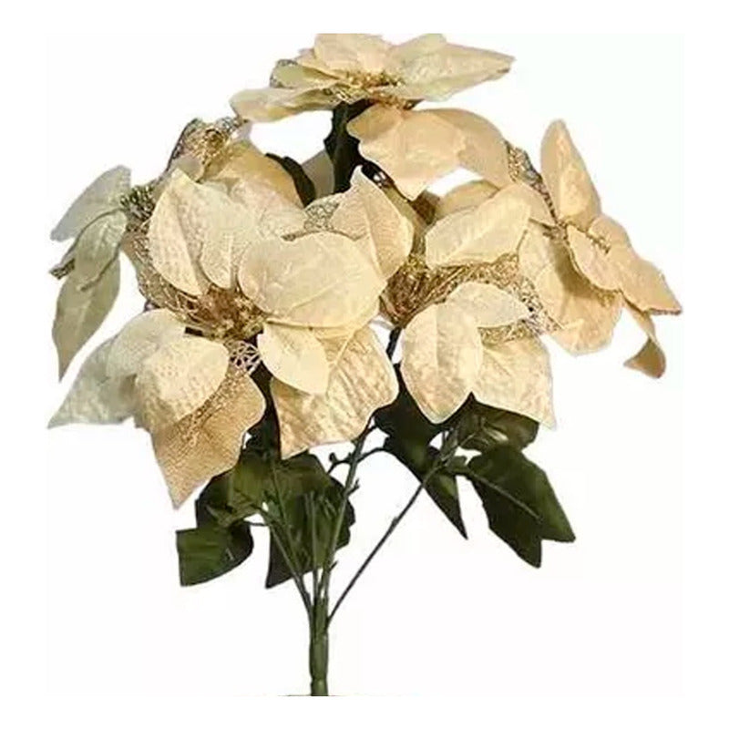 Flor Navideña Ramo De Flor De Navidad 5 Hojas Frondosas