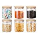 Pack 6 Frascos Vidrio Hermetico Tapa De Bamboo Transparente