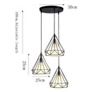 Lampara Triple De Techo Hierro Forma Diamante + Foco Negro