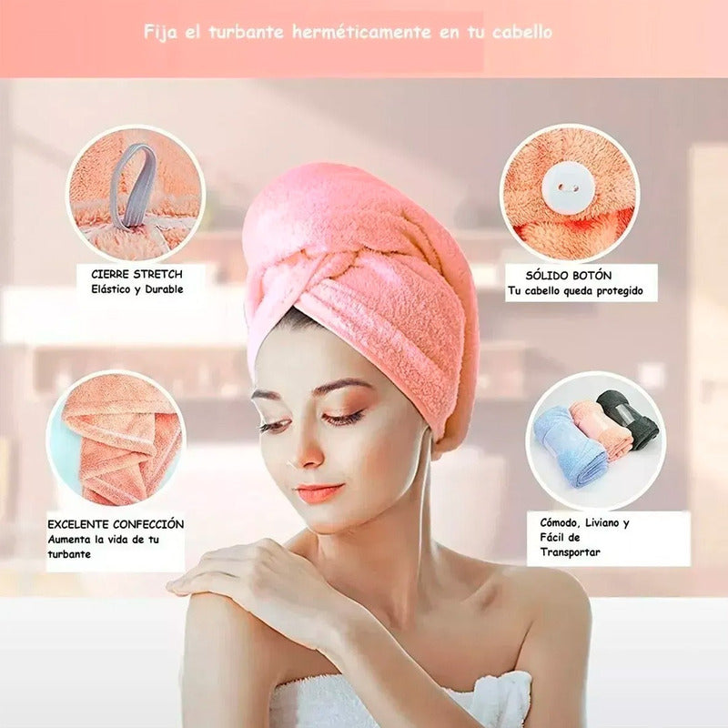 X2 Toalla Turbante Microfibra Para Secar Cabello