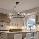 Lámpara Colgante De Techo Rhyna Moderna Ecodeco 15 Luces Con Esferas De Vidrio Transparente Aro Metálico Negro Para Comedor Sala Cocina Isla Iluminación Decorativa Led E27