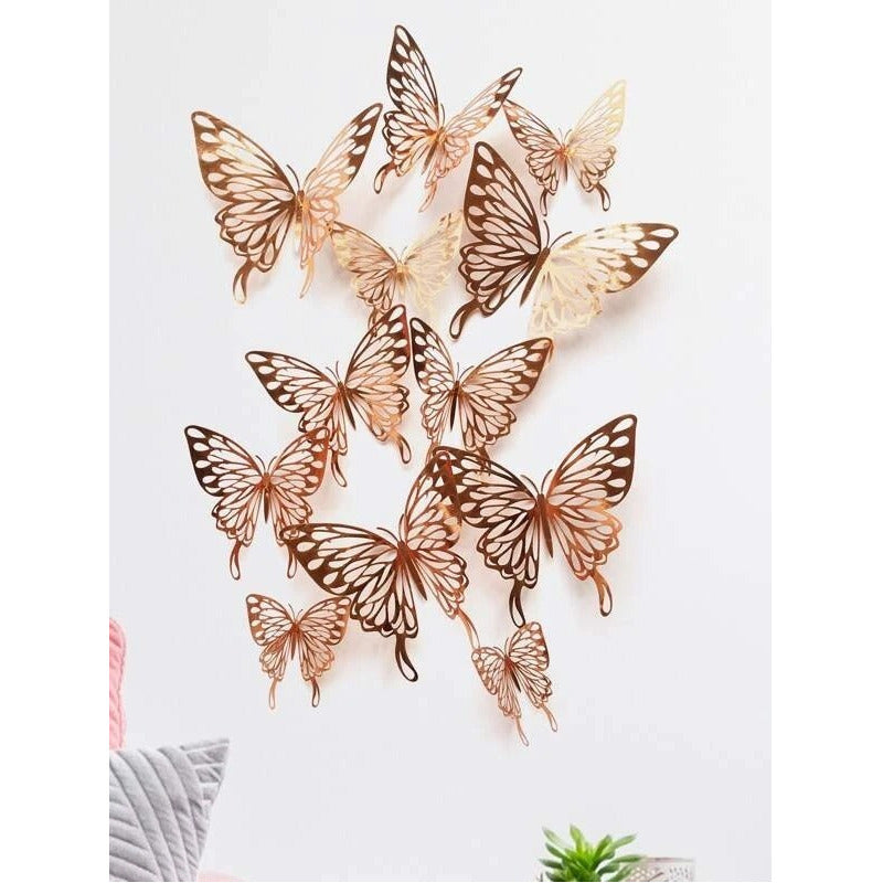 Mariposas 3d Pegatinas Pared, 12 Unidades Para Decorar Color Oro Rosa