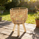 Portamacetero De Mimbre Con Patas De Madera Maceta Macetero Beige Tejido