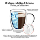 Pack 2 Tazas Doble Pared Vidrio Termicas 350ml Cafe Te