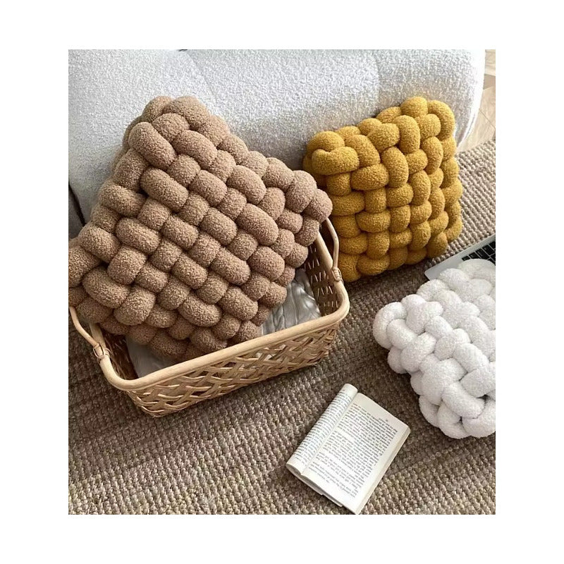 Almohada Trenzada Cojín Con Relleno Algodón Sherpa Cuadrada