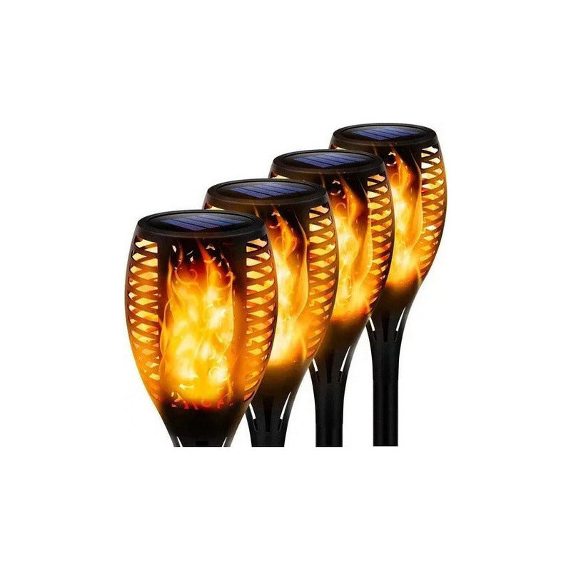 Lámpara De Antorcha Led Solar Para Jardín 4pcs Color Negro