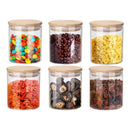 Pack 6 Frascos Vidrio Hermetico Tapa De Bamboo Transparente